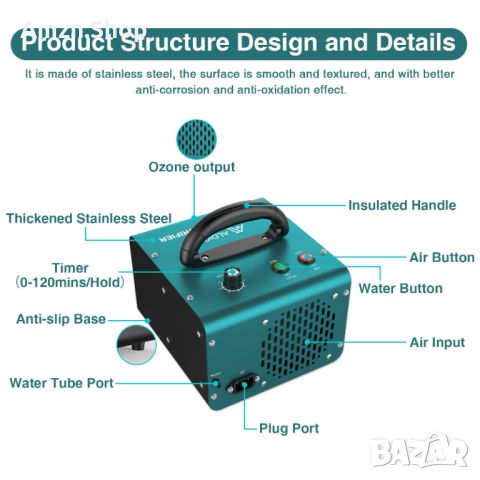 ALDIOUS Генератор на озон 28000mg/h Индустриален с голям капацитет озонатор за стаи автомобил, снимка 9 - Други инструменти - 46553593
