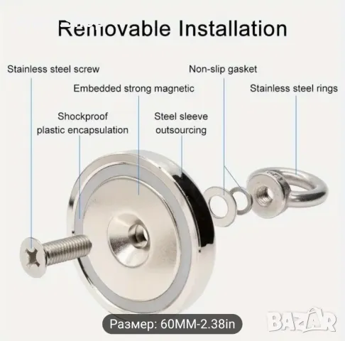 Силен неодимов магнит супер мощен комплект за магнитен риболов откриване на метали под вода , снимка 8 - Такъми - 47500040