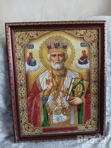 "св. Николай Чудотворец" Диамантен Гоблен - Готов налепен в рамка