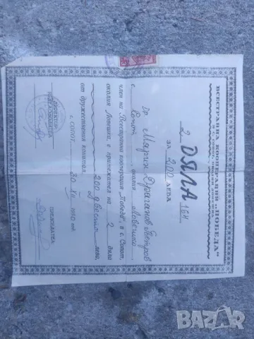 Акция 200 лева кооперация " Победа" с. Сопот 1950 