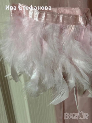 Нов дълг сатен сатенен  елегантен секси розов кукленски халат роба домашна наметка с пера , снимка 4 - Нощници - 51827152