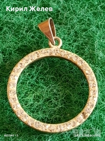 Сребърна висулка кръг с инкрустирани кристали подходящ аксесоар за ежедневието 51799, снимка 3 - Колиета, медальони, синджири - 54005355