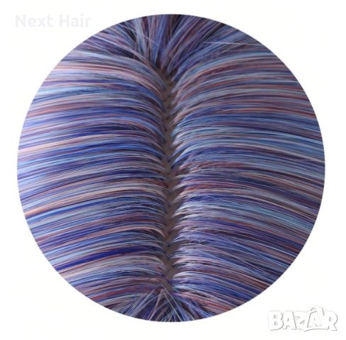 Микс от цветове лилаво синя перука с бретон, снимка 4 - Аксесоари за коса - 45709524