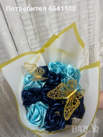 Букет от сатенени рози, снимка 2 - Изкуствени цветя - 53135426