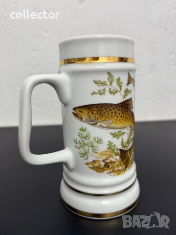 Порцеланова халба с рибарски мотиви / пастърва. №7591, снимка 3 - Антикварни и старинни предмети - 52318314