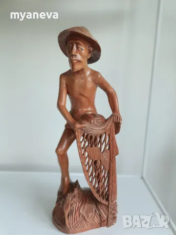 Дърворезба на рибар от Индонезия, снимка 5 - Статуетки - 50168359
