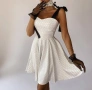 Дамска Бяла Къса Кокетна Рокля Със Сатенени Панделки Points Код Верона35, снимка 1