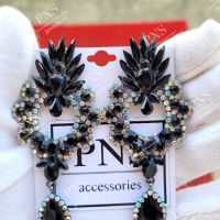 Обеци черни кристал PNS jewellery, снимка 1 - Обеци - 45251216