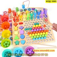 Дървена образователна игра с различни активности - топчета, цифри, въдица и рибки - КОД 3585, снимка 2 - Образователни игри - 45299881