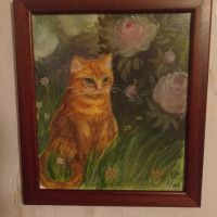Картина с коте в градина, снимка 1 - Картини - 45598109