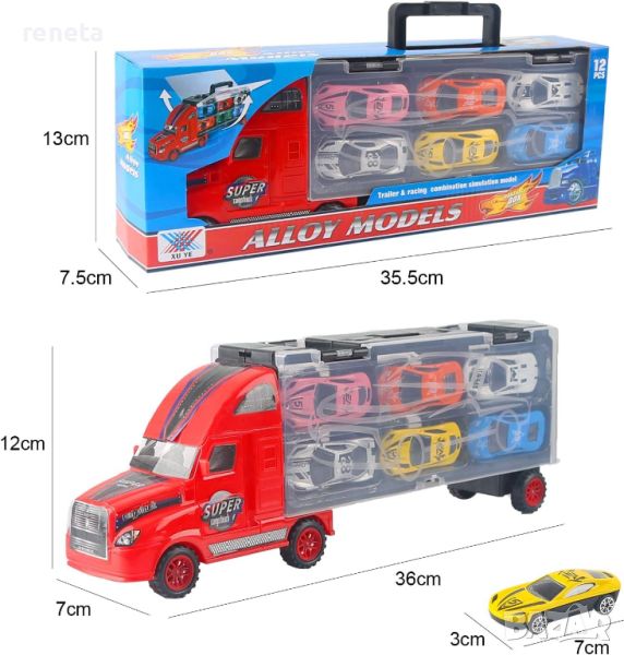 Комплект  Камион с коли, Метал/Пластмаса,  1 камион, 6 коли,, снимка 1
