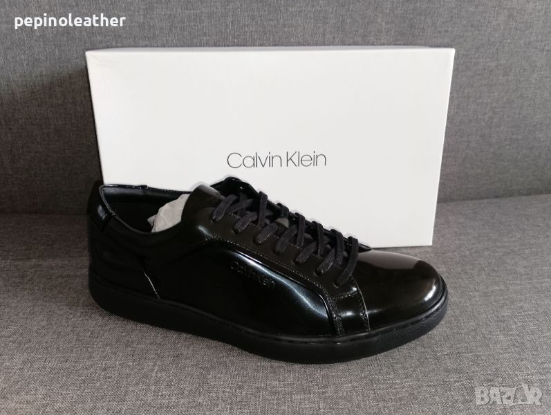 CALVIN KLEIN Forster B4F2103 Shark Lace up Low Sneakers Shiny Black Leather, 43 и 44, снимка 1