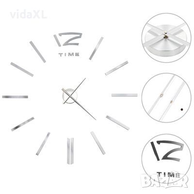 vidaXL 3D стенен часовник, модерен дизайн, 100 см, XXL, сребрист（SKU:50637, снимка 1