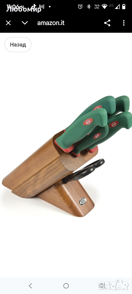 Sanelli - Блок с 5 ножа и ножици, черешово дърво - PREMANA PROFESSIONAL Line  , снимка 1