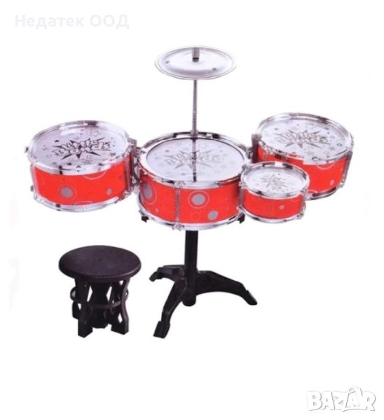  Комплект детски барабани със столче, червен/черен, снимка 1