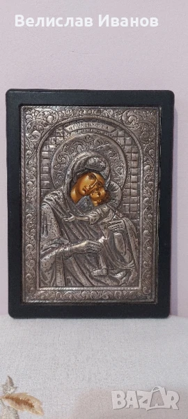 Гръцка сребърна икона Богородица с младенеца. Проба 950.Перфектно състояние., снимка 1