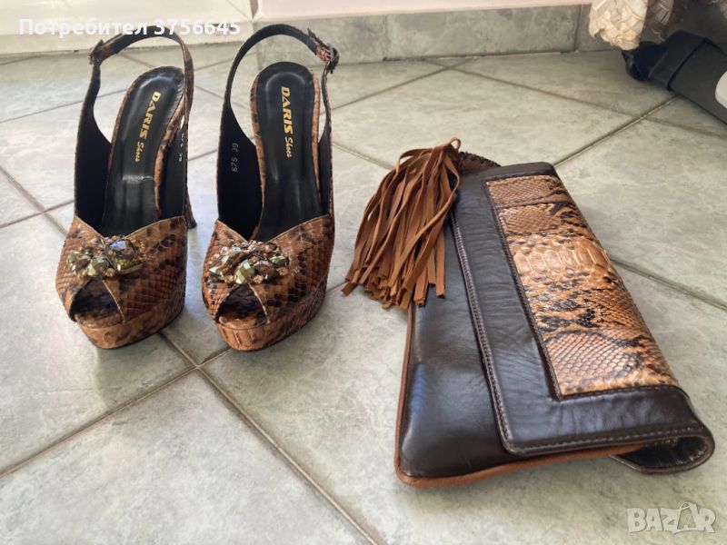 Дамски сандали Дарис - 14см ток + чанта подарък, снимка 1