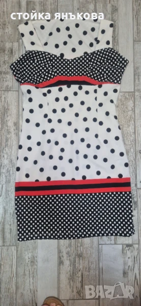  дамска рокля на точки бяло черно червено, снимка 1