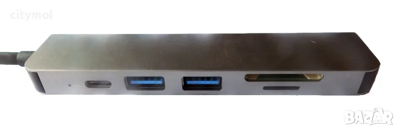 USB C хъб 6в 1, HDMI 4K, 2 USB 3.0 порта, PD, 67 W, четец на SD/TF карти, Алуминиев корпус, снимка 1