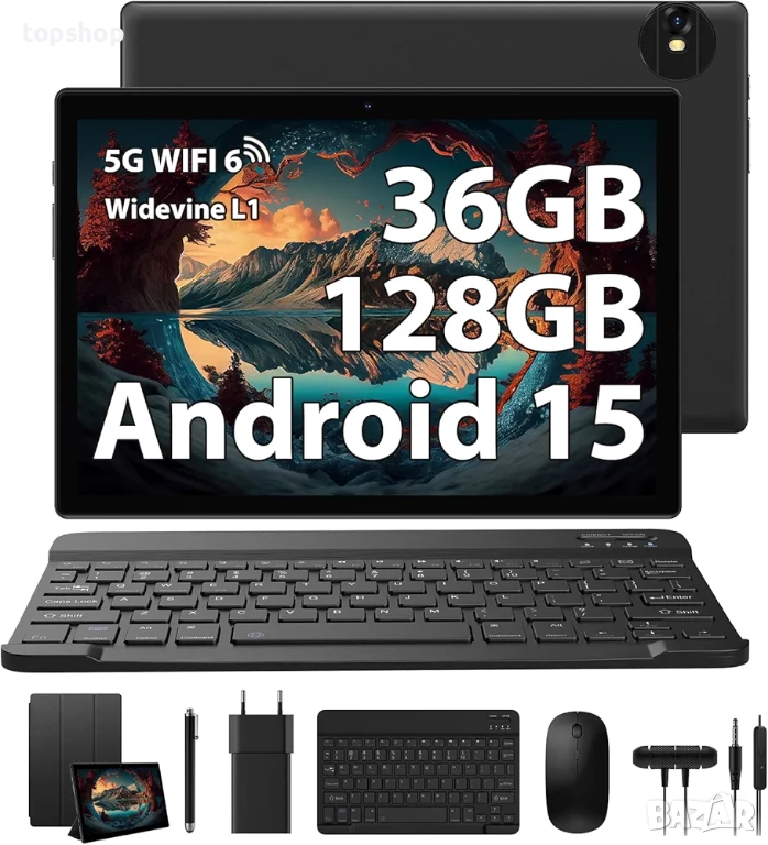 Нов RUSHAR 10-инчов Android 14 таблет с клавиатура - 36GB RAM + 128GB ROM (1TB TF), Octa-Core | WiFi, снимка 1