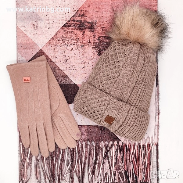 Топъл зимен комплект в розово-Шал, шапка и ръкавици Код на продукта:DAK-0011, снимка 1