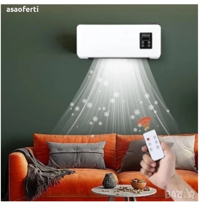 🔥 Стенна Вентилаторна Печка (Керамична) – Дистанционно, Таймер и LED Дисплей, снимка 1