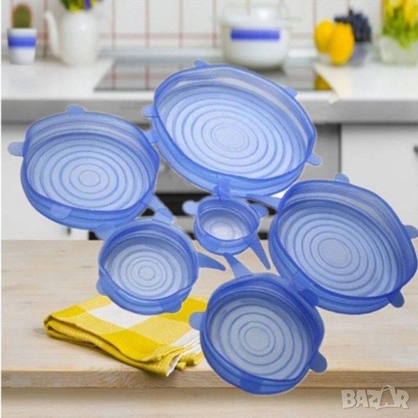 Комплект от 6 броя силиконови капаци за храна, снимка 1