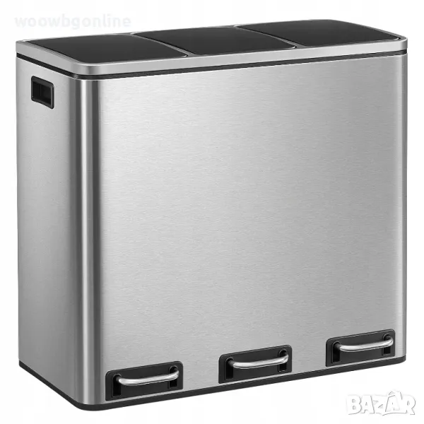 Троен кош за отпадъци - хром 3 x 18L = 54L, снимка 1