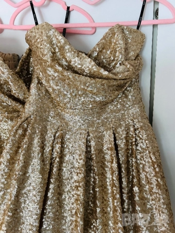 Разпродажба Официална рокля с пайети златна разкроена бюстие, снимка 3 - Рокли - 52881523