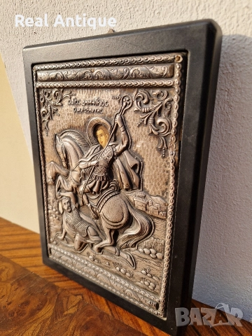 Прекрасна антикварна сребърна икона Свети Димитър със сертификат , снимка 6 - Антикварни и старинни предмети - 52653342