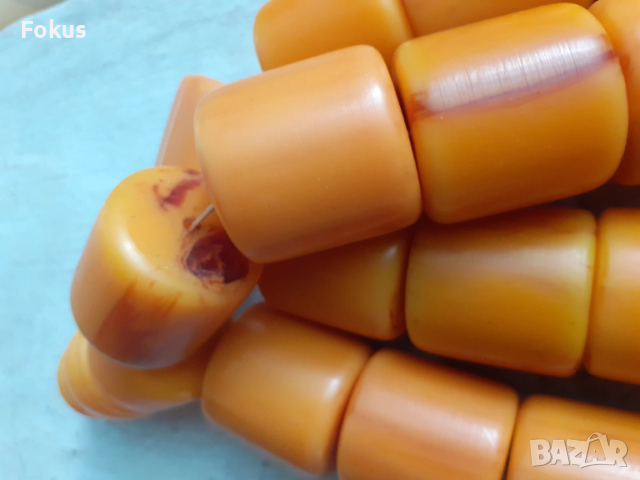 Огромна броеница от каталин 33 зърна + поп жълта с дамари, снимка 2 - Антикварни и старинни предмети - 53410042