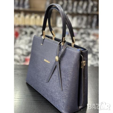 Черна дамска чанта за рамо D i a r d i черен/син цвят "лукс", снимка 2 - Чанти - 46412447