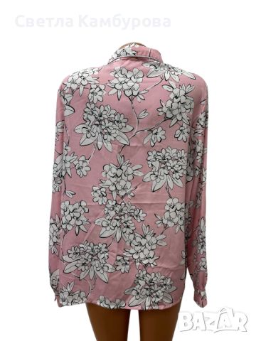 LIU JO размер L / XL дамска риза блуза на цветя розово екрю, снимка 4 - Ризи - 45717793