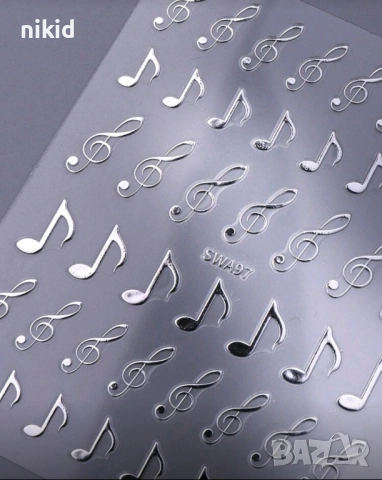 3 вида нота ноти музика самозалепващи лепенки ваденки за нокти маникюр декорация, снимка 4 - Продукти за маникюр - 52125863