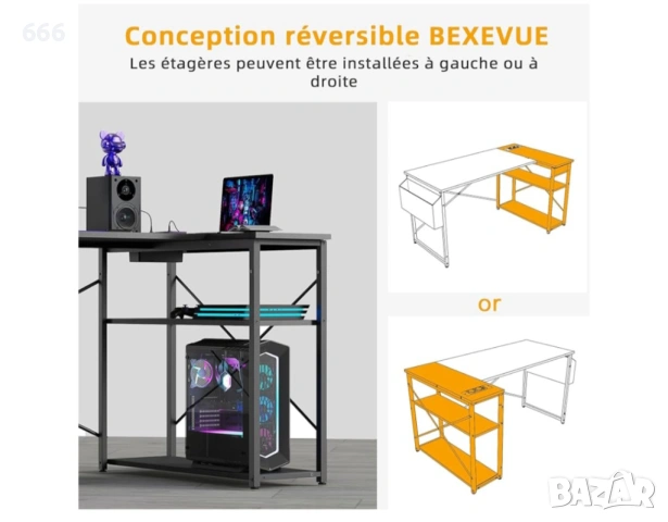 Геймърско Ъглово компютърно бюро BEXEVUE - 120x70 см, снимка 4 - Други - 54195624