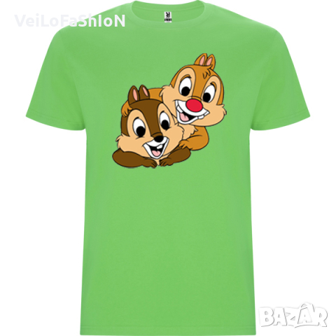 Нова детска тениска с катериците Чип и Дейл в зелен цвят, Disney, снимка 1 - Детски тениски и потници - 44972400