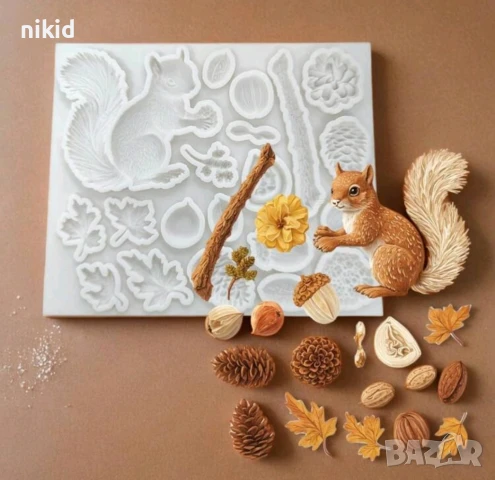 Катерица шишарка жълъд листо орех ядки клон силиконов молд форма фондан шоколад декор украса