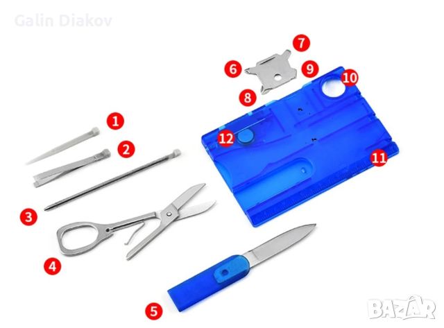 Карта за оцеляване 12 в 1 с нож, фенерче и лупа за огън, снимка 9 - Спортна екипировка - 45666787