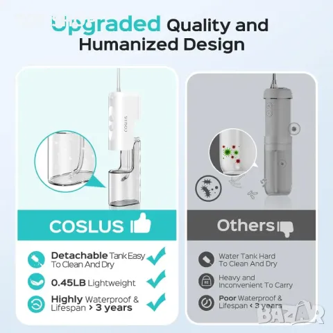 Зъбен душ COSLUS Water Teeth Flosser, Преносим акумулаторен подвижен резервоар за вода, снимка 4 - Тримери - 49551772