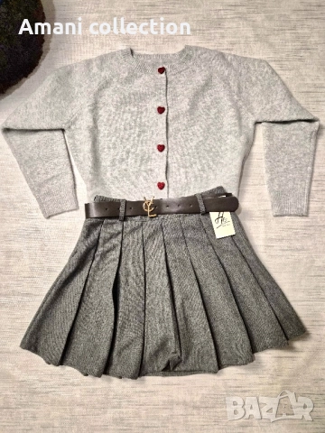 Плисирана пола от вълна с коланче, снимка 6 - Поли - 52308019