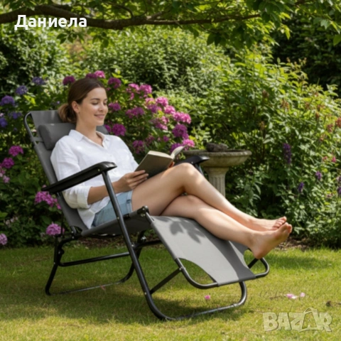 Сгъваем шезлонг с възглавница - стилен и функционален, снимка 3 - Градински мебели, декорация  - 53833202