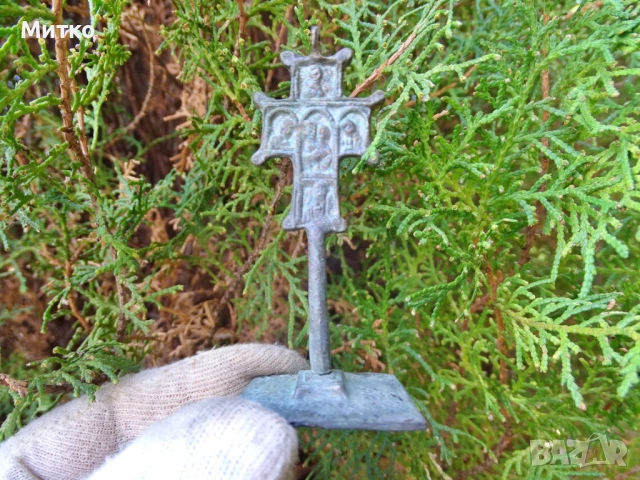 Възрожденски бронзов обреден кръст с печат - Просфора, снимка 6 - Антикварни и старинни предмети - 45341838