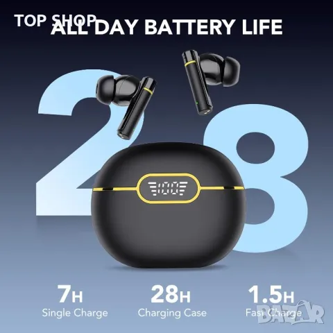 Безжични слушалки Bluetooth 5.3 Ipx7 водоустойчиви, управление с докосване, черни, снимка 6 - Bluetooth слушалки - 49731185