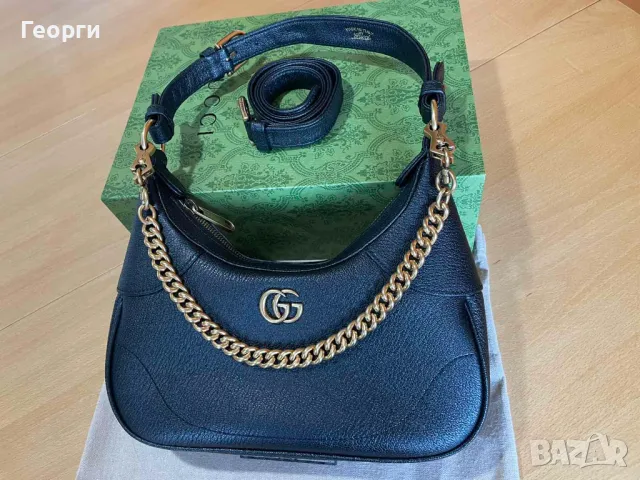 Чантa Гучи Оригинална Две Дръжки GG Лого Aphrodite Черна Кожа Gucci, снимка 2 - Чанти - 46920272