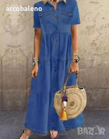 Дамска дълга дънкова изтъркана рокля с много копчета, 3цвята , снимка 4 - Рокли - 46865908