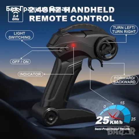 Нова RC дрифт кола 1:24 – 4WD, 25 км/ч, LED, 2 батерии, за деца 6+ играчка, снимка 4 - Коли, камиони, мотори, писти - 49876846