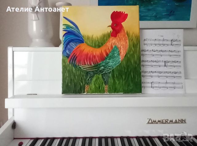 Картина Петел - A Young Rooster painting, снимка 2 - Картини - 45128714