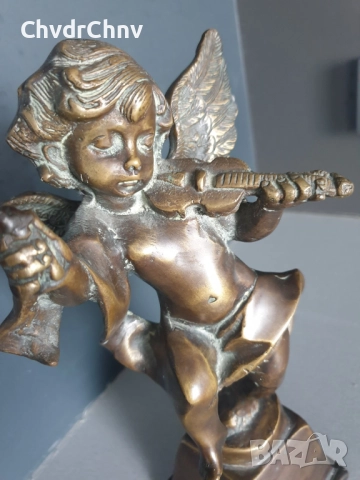 28см-3кг ангел херувим статуетка/стара френска бронзова фигура-надстройка за каминен часовник, снимка 6 - Антикварни и старинни предмети - 52469735