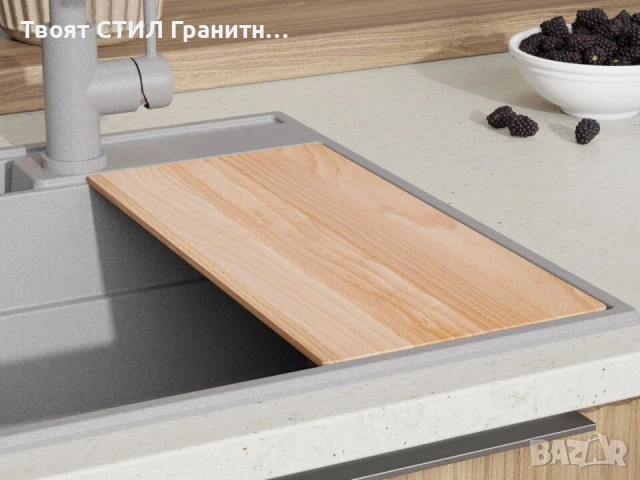 Сив гранитна кухненска мивка Сидни 620-45 Pocket Ergo Multilevel, снимка 5 - Мивки - 53813034