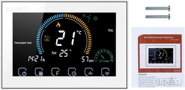 Смарт термостат MOES BHT-8000 GB, Програмируем терморегулатор Tuya WIFI 16A За подово отопление, бял, снимка 9 - Друга електроника - 48722331